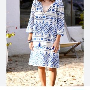 Blue & White Geometric Midi Dress